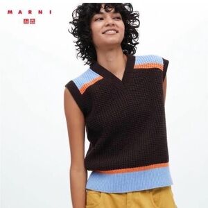 New Marni Uniqlo Lime Green and White Knit Vest